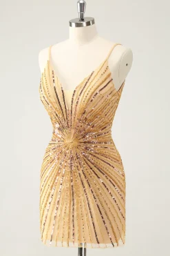 Esparguete Correias Fuchsia Bodycon Homecoming Dress com Sequins