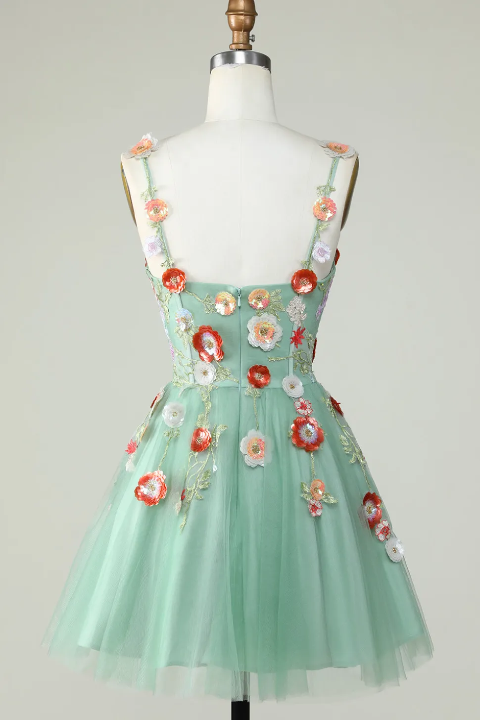 Esparguete Correias Preto Uma Linha de Lantejoulas Flores Homecoming Dress