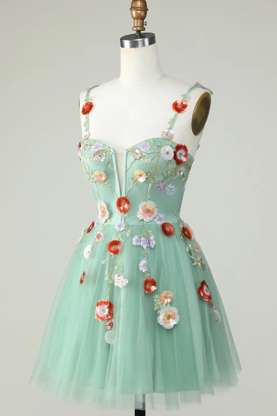 Esparguete Correias Preto Uma Linha de Lantejoulas Flores Homecoming Dress