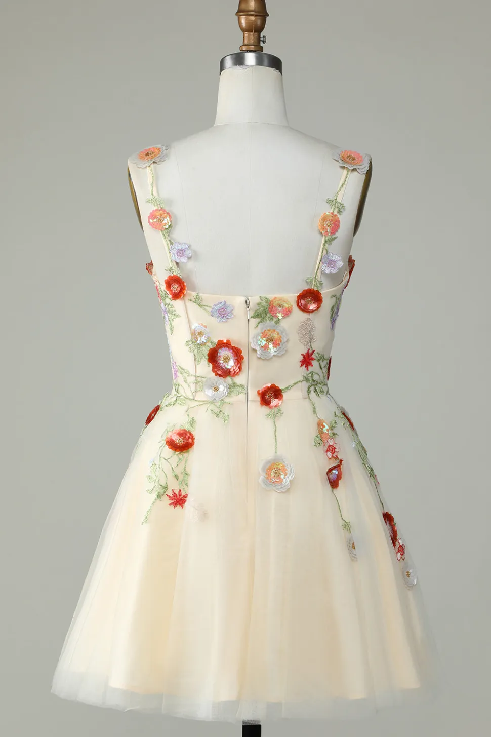 Esparguete Correias Preto Uma Linha de Lantejoulas Flores Homecoming Dress