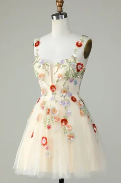 Esparguete Correias Preto Uma Linha de Lantejoulas Flores Homecoming Dress