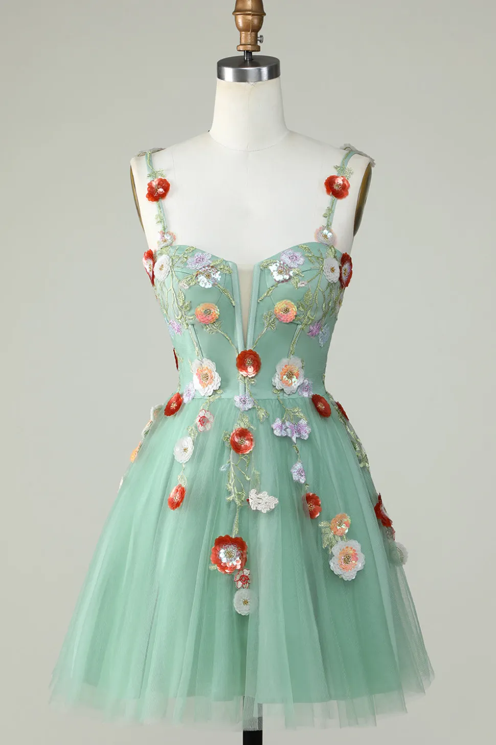 Esparguete Correias Preto Uma Linha de Lantejoulas Flores Homecoming Dress