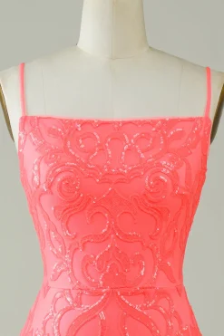 Esparguete Correias Pêssego Glitter Apertado Homecoming Dress