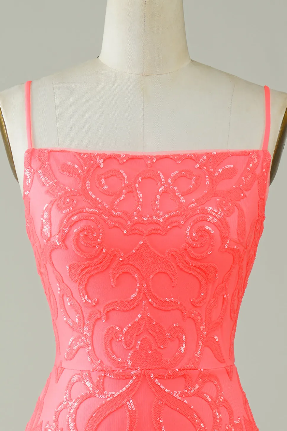 Esparguete Correias Pêssego Glitter Apertado Homecoming Dress