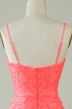 Esparguete Correias Pêssego Glitter Apertado Homecoming Dress