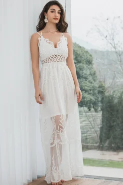 Esparguete Correias Renda Vestido Branco Pequeno