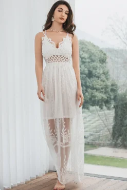 Esparguete Correias Renda Vestido Branco Pequeno