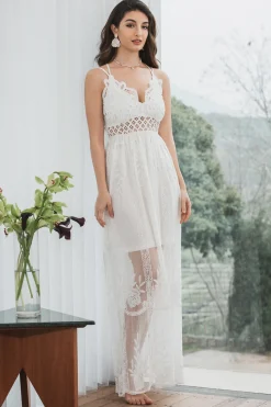 Esparguete Correias Renda Vestido Branco Pequeno