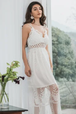 Esparguete Correias Renda Vestido Branco Pequeno