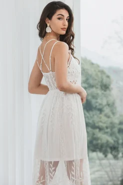 Esparguete Correias Renda Vestido Branco Pequeno