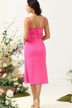 Esparguete Correias Rosa Vestido de Dama de Honor Com Franjas