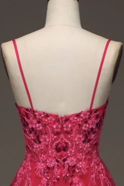 Esparguete Correias Uma Linha Vestido de Baile Vermelho com Apliques