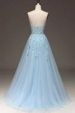 Esparguete Correias Uma Linha Vestido de Baile Vermelho com Apliques