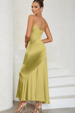 Esparguete Correias Vestido Formal Amarelo Claro