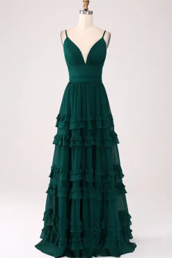Esparguete Correias Vestido de Baile com Pregas