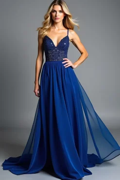 Esparguete de Tule Azul Brilhante Um Vestido Formal Linha com Missangas