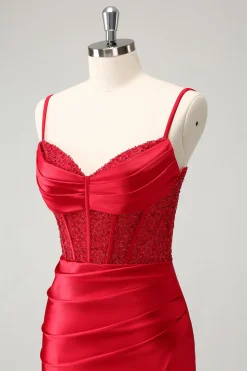 Esparguete Dourado Correias Bodycon Corset Cetim Homecoming Dress com Fenda