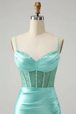 Esparguete Dourado Correias Bodycon Corset Cetim Homecoming Dress com Fenda