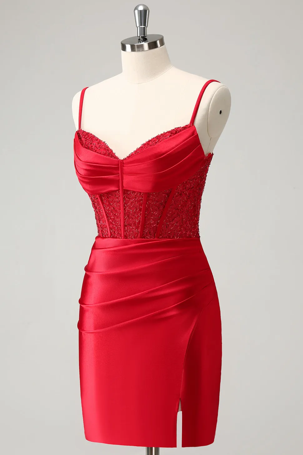 Esparguete Dourado Correias Bodycon Corset Cetim Homecoming Dress com Fenda