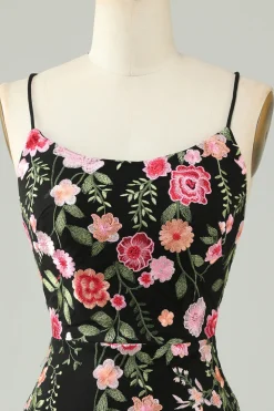 Esparguete Preto Correias Bodycon Homecoming Vestido Com Apliques