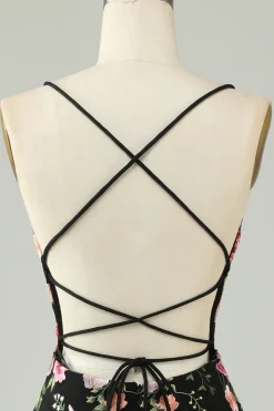 Esparguete Preto Correias Bodycon Homecoming Vestido Com Apliques