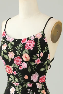 Esparguete Preto Correias Bodycon Homecoming Vestido Com Apliques