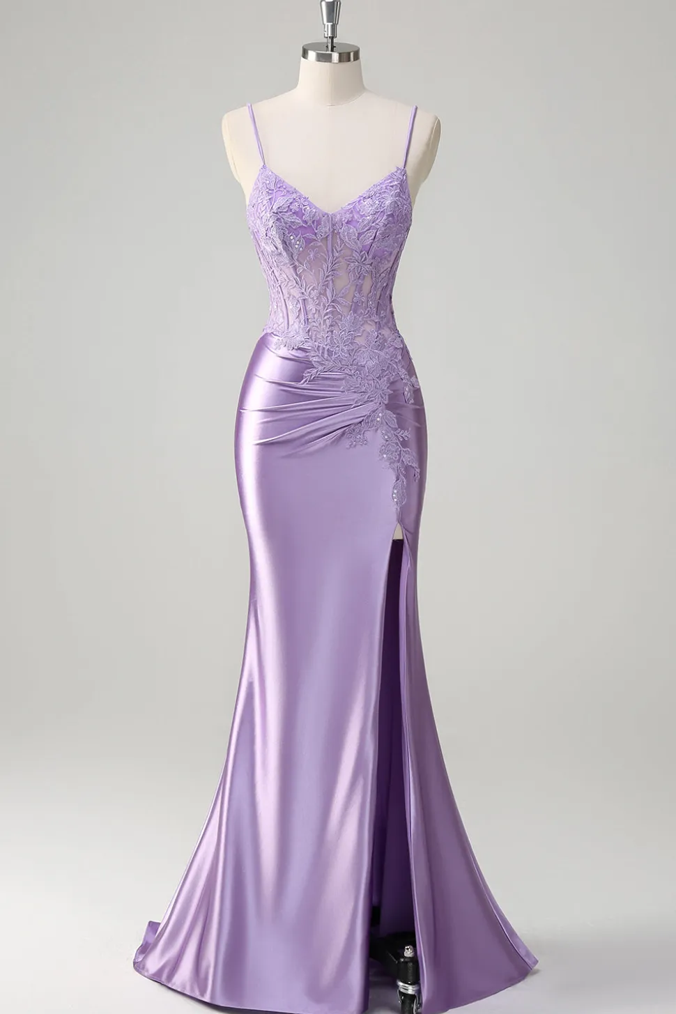 Esparguete Sereia Lilás Correias Vestido Longo Baile de Formatura com Apliques