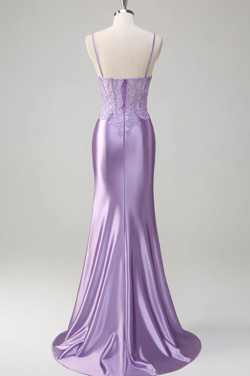 Esparguete Sereia Lilás Correias Vestido Longo Baile de Formatura com Apliques