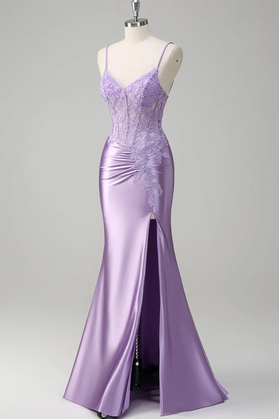Esparguete Sereia Lilás Correias Vestido Longo Baile de Formatura com Apliques