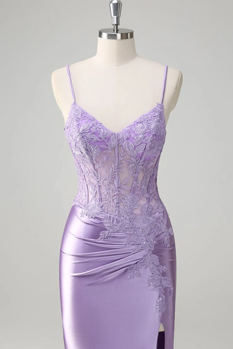 Esparguete Sereia Lilás Correias Vestido Longo Baile de Formatura com Apliques