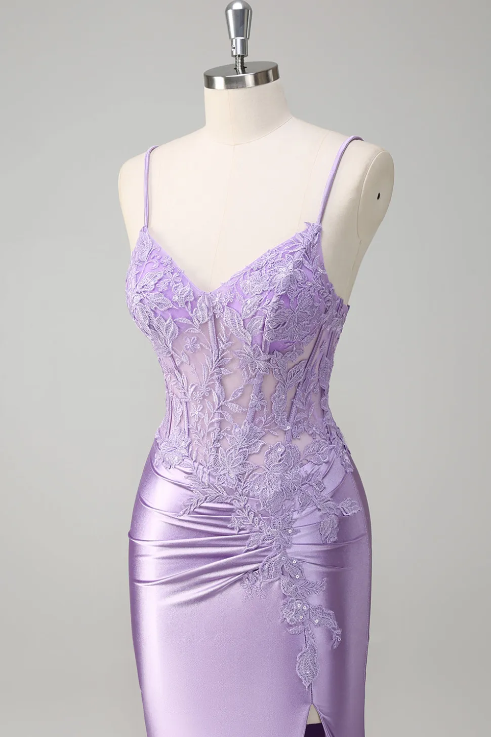 Esparguete Sereia Lilás Correias Vestido Longo Baile de Formatura com Apliques