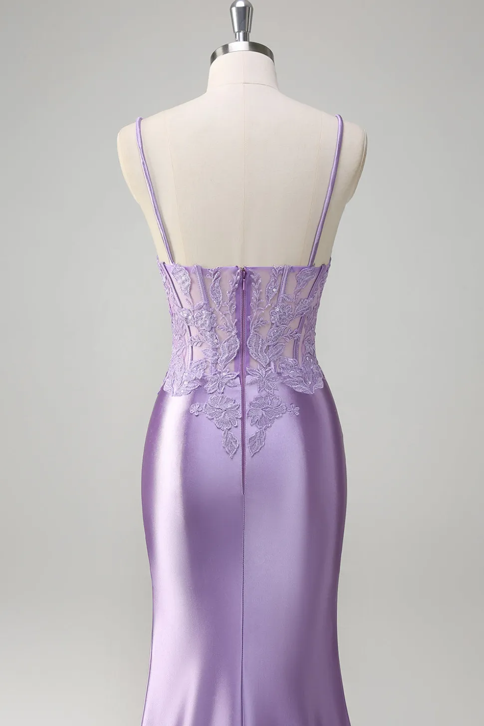 Esparguete Sereia Lilás Correias Vestido Longo Baile de Formatura com Apliques