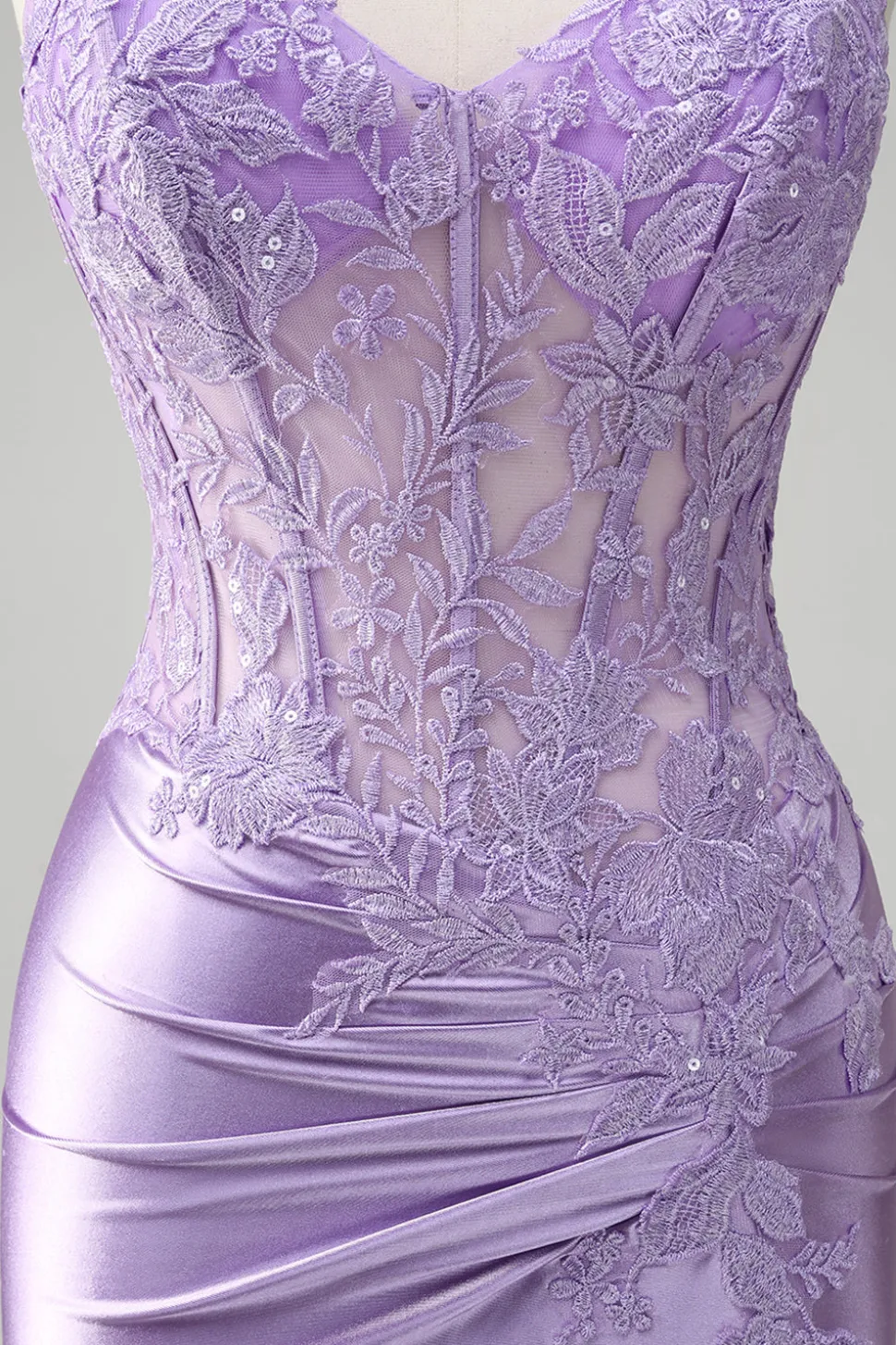 Esparguete Sereia Lilás Correias Vestido Longo Baile de Formatura com Apliques