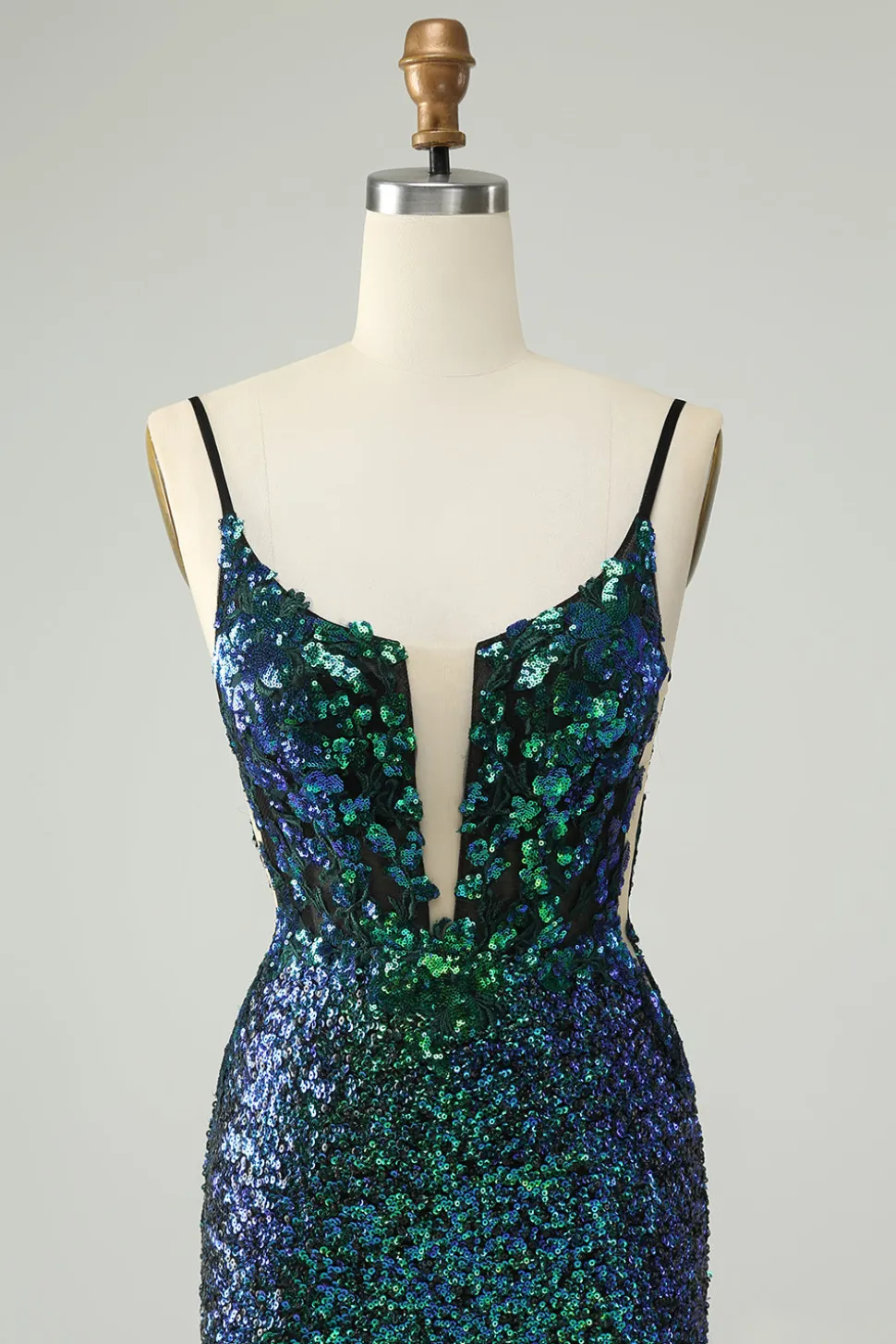 Esparguete verde escuro brilhante alças apertado curto Homecoming vestido com lantejoulas