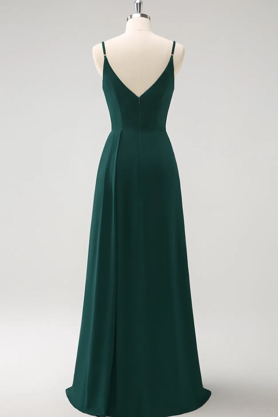 Esparguete Verde Escuro Correias Ruche Long Vestido de Dama de Honra com Fenda