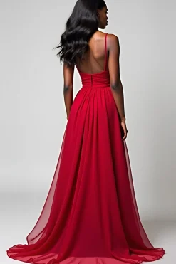 Esparguete Vermelho Correias Uma Linha Longo Vestido Madrinha