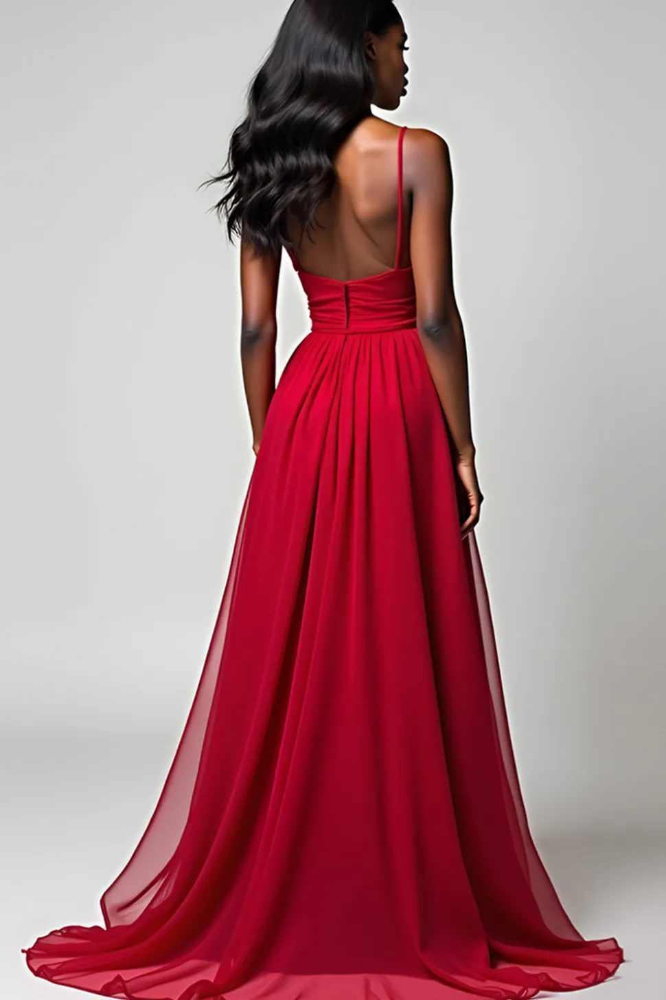 Esparguete Vermelho Correias Uma Linha Longo Vestido Madrinha