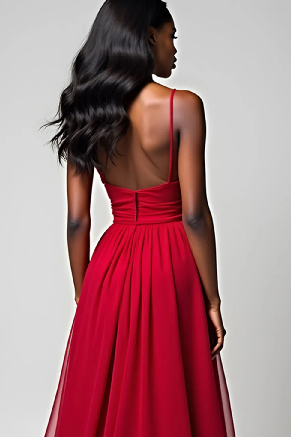 Esparguete Vermelho Correias Uma Linha Longo Vestido Madrinha