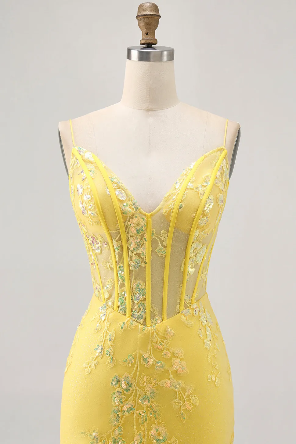 Espartilho amarelo floral apertado vestido curto Homecoming com lantejoulas