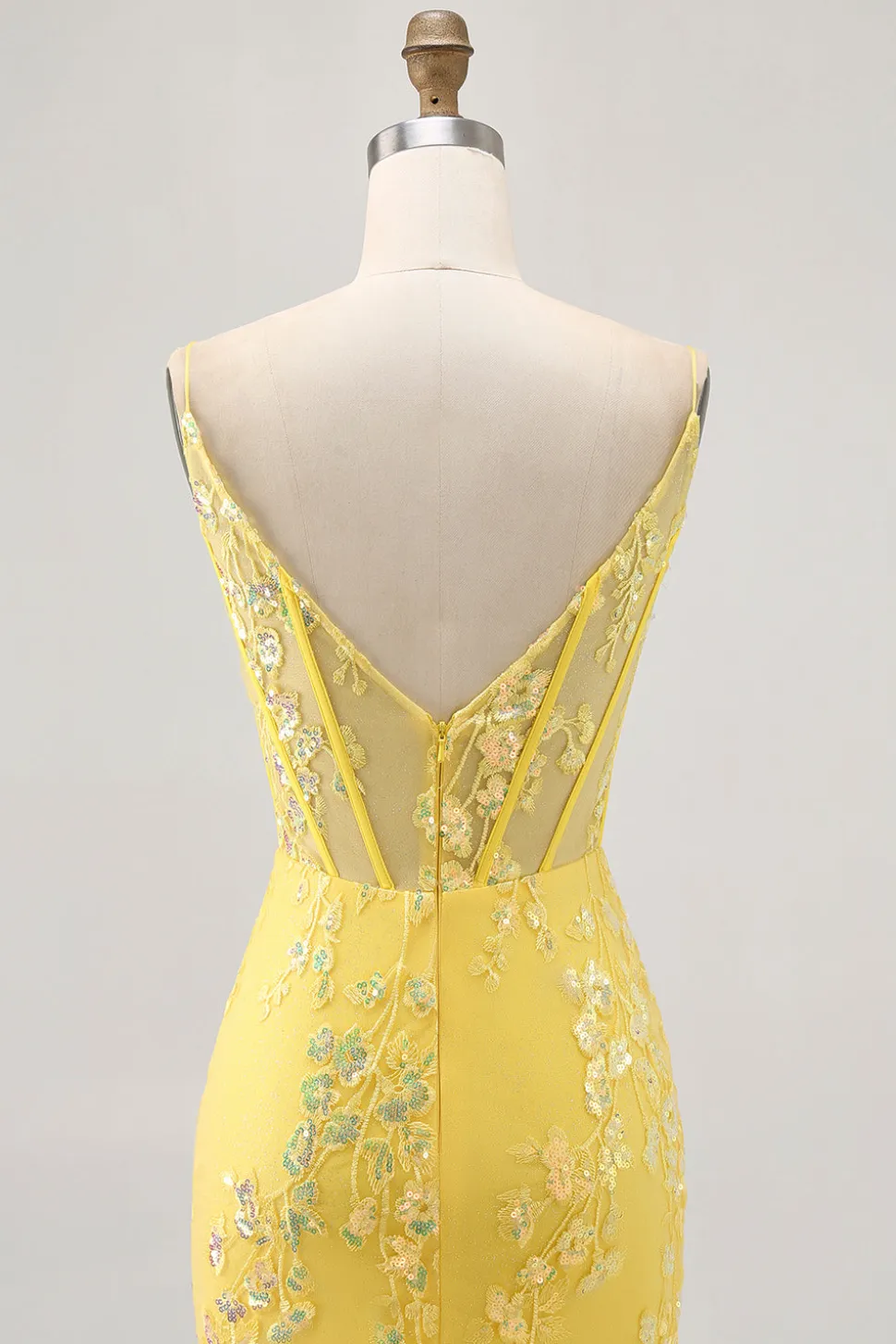 Espartilho amarelo floral apertado vestido curto Homecoming com lantejoulas