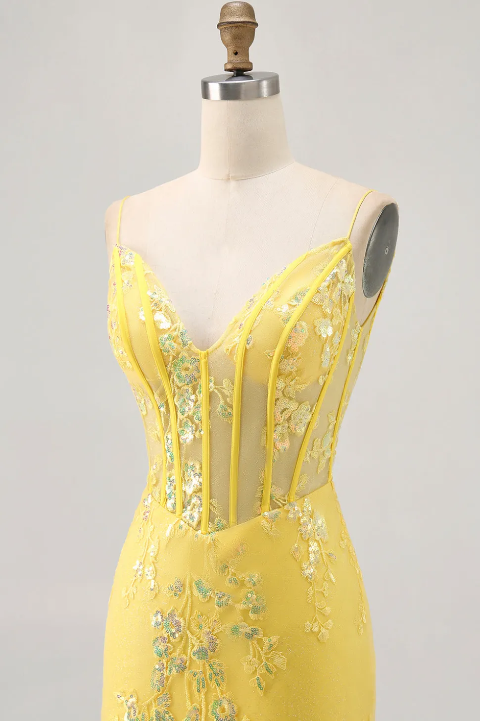 Espartilho amarelo floral apertado vestido curto Homecoming com lantejoulas
