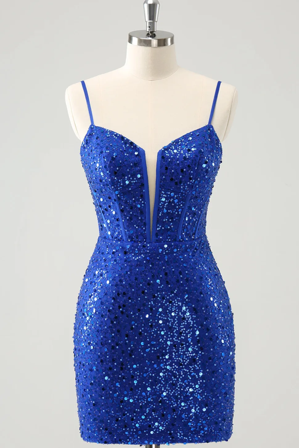 Espartilho azul brilhante apertado curto Homecoming vestido com lantejoulas