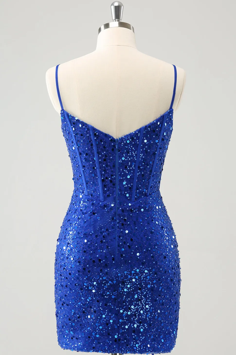 Espartilho azul brilhante apertado curto Homecoming vestido com lantejoulas