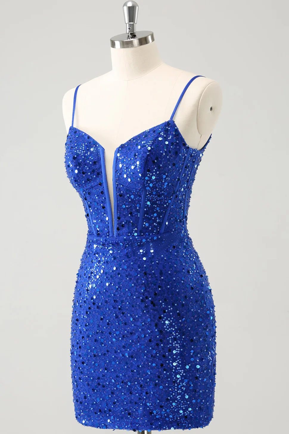 Espartilho azul brilhante apertado curto Homecoming vestido com lantejoulas