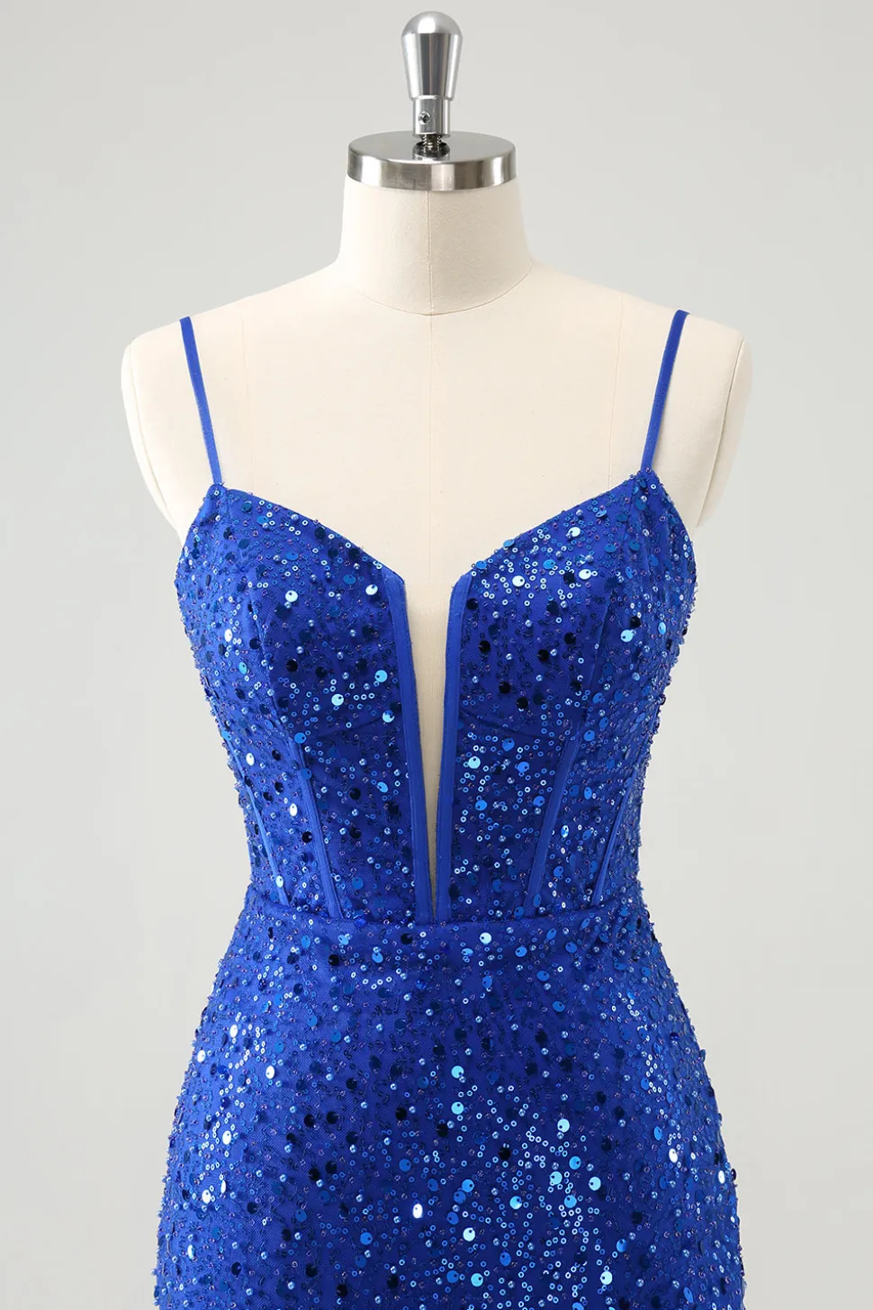 Espartilho azul brilhante apertado curto Homecoming vestido com lantejoulas