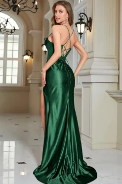 Espartilho azul brilhante vestido longo baile de formatura com fenda