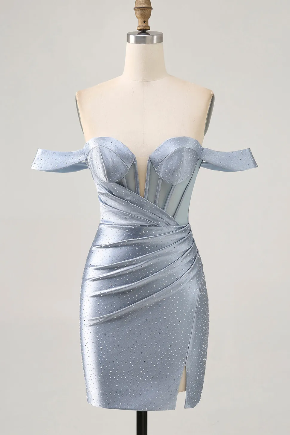 Espartilho Azul Cinzento Bodycon Sem Ombros Mini Vestido Cocktail