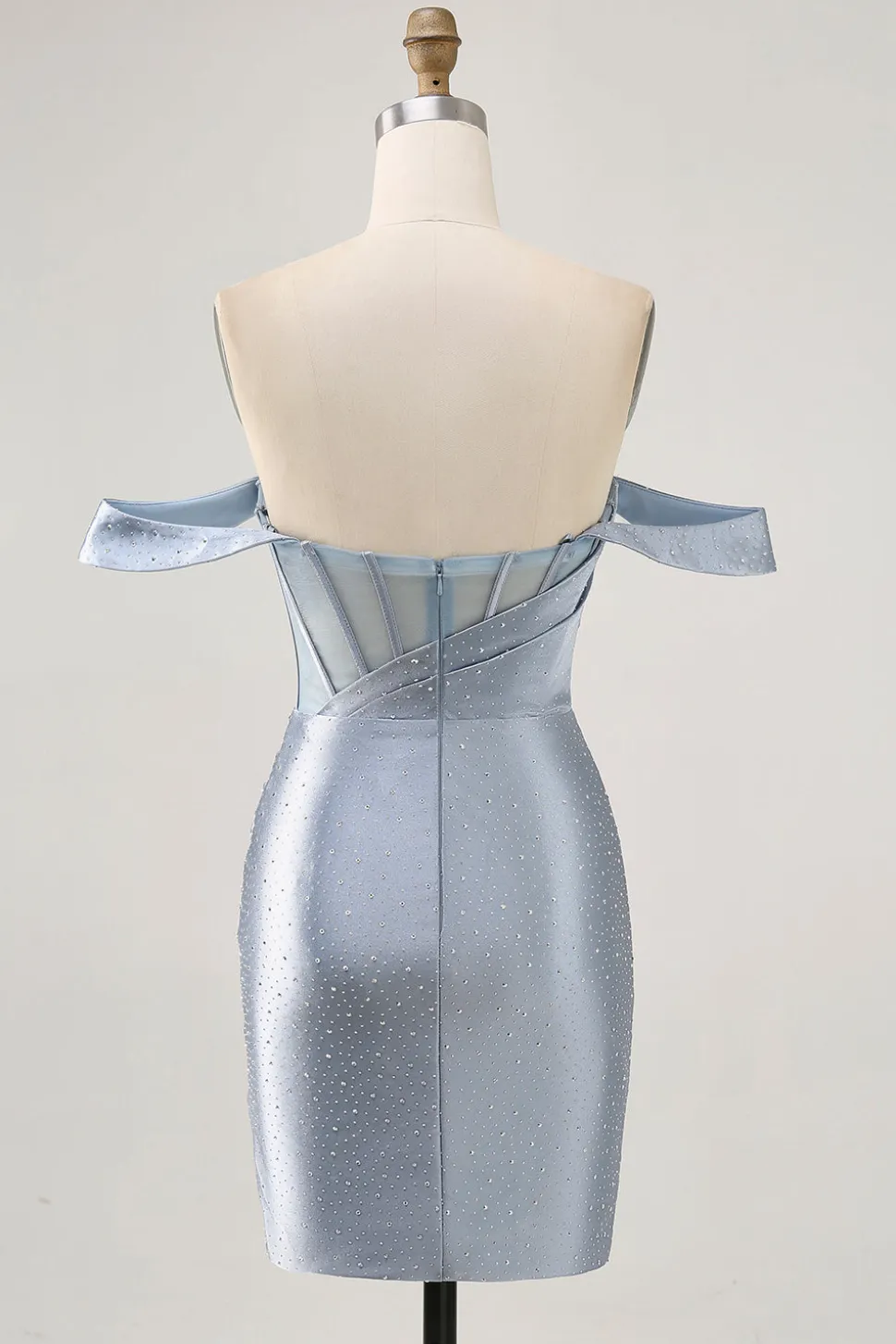 Espartilho Azul Cinzento Bodycon Sem Ombros Mini Vestido Cocktail