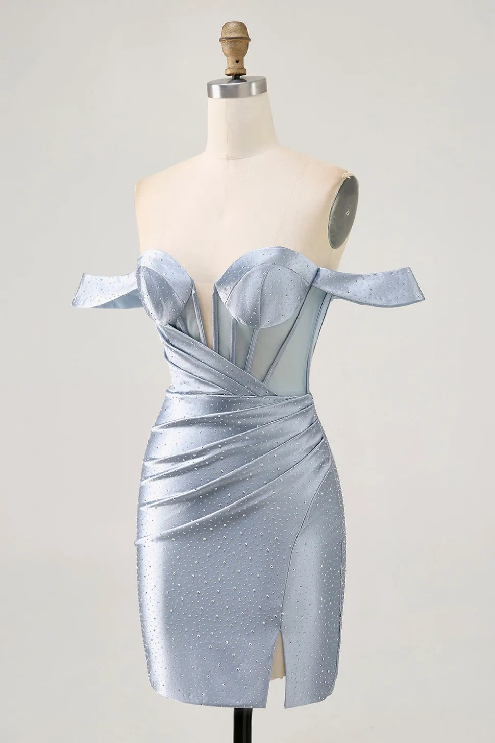 Espartilho Azul Cinzento Bodycon Sem Ombros Mini Vestido Cocktail