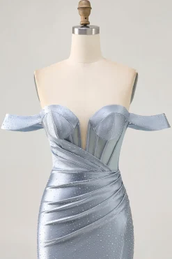 Espartilho Azul Cinzento Bodycon Sem Ombros Mini Vestido Cocktail